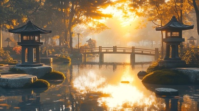 静谧秋日园林古桥