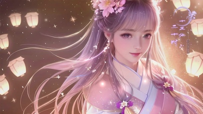 放孔明灯的古风少女