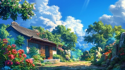 门前的假山鲜花