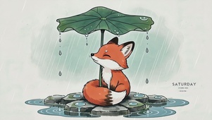 荷叶下躲雨的小狐狸
