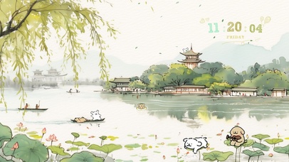 线条小狗游江南