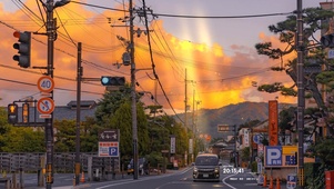 4K 唯美夕阳日式街道