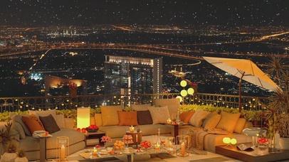 唯美治愈雪景城市天台