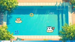泳池可爱狗狗