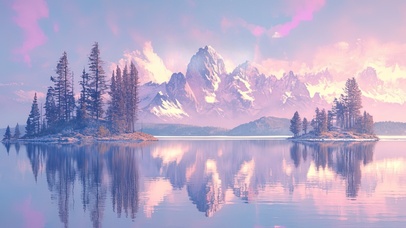 粉色朝霞湖泊美景