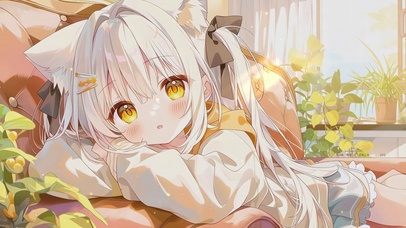 萌系沙发猫耳女孩