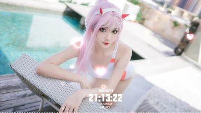 泳池边性感泳装美少女