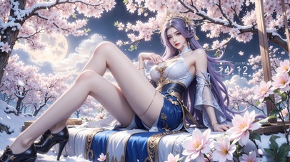 月色樱花下女孩