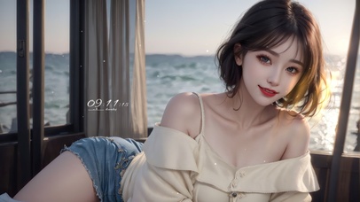 纯欲系短发海滩少女