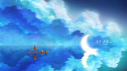 4k蓝色唯美月亮与渔夫