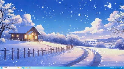 雪景树木房屋桌面主题