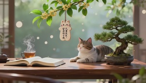 可爱慵懒茶桌猫咪