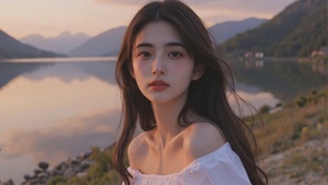 黄昏下的美女