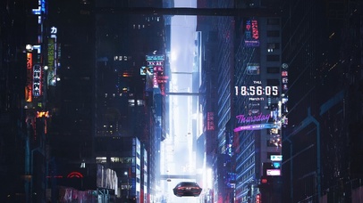 4K赛博朋克雨天科技城市