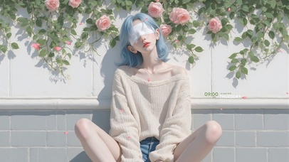 文艺玫瑰花墙女孩