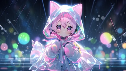 4k雨天萌系女孩