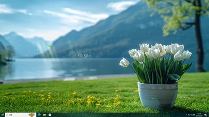 简约护眼湖畔郁金香主题