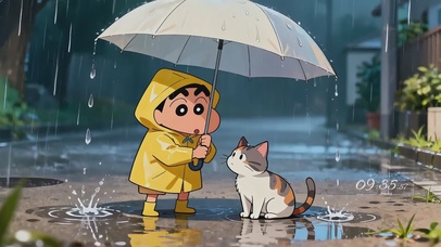 雨天小新和小猫