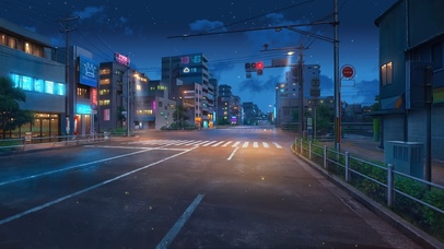 4K唯美治愈动漫城市街道夜景