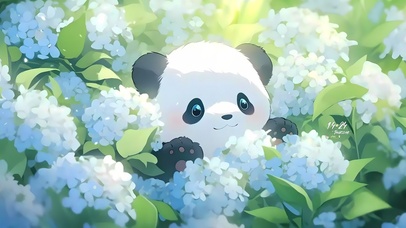 花丛里的熊猫