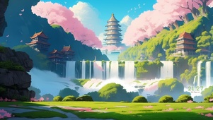 唯美粉色樱花塔