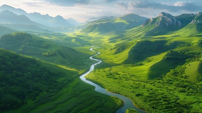 绿色护眼山谷河流