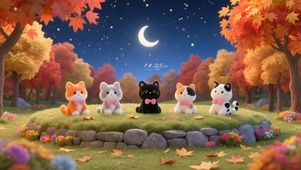 秋天枫叶林猫咪