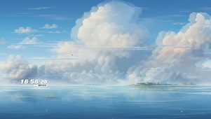 护眼蓝天白云海景