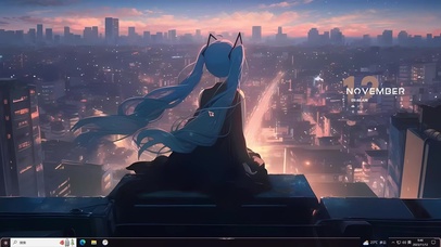 房顶看黄昏女孩