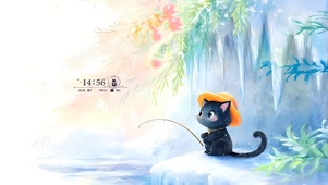 悠闲垂钓黑猫