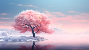 湖中樱花树