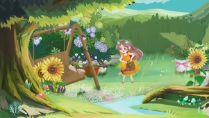 卡通花园少女浇水