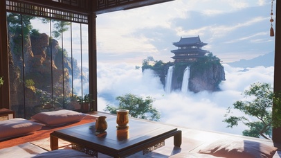 窗外的仙山古建筑