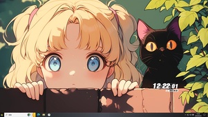 可爱女孩和黑猫