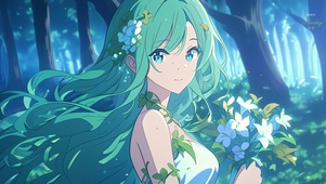 唯美森林花束少女