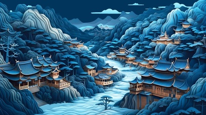 唯美 国风剪纸 江