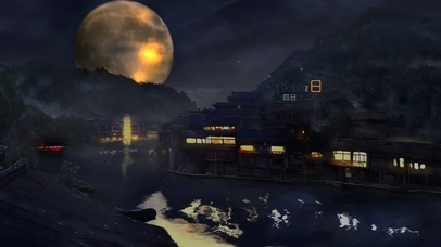 夜晚森林湖泊村庄