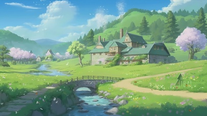 护眼蓝天白云樱花树木景色