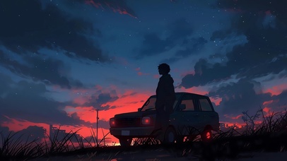 夕阳夜空的身影