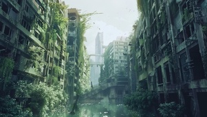 植物蔓延废墟城市