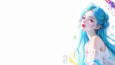 白纸上的炫彩蓝少女（简约）