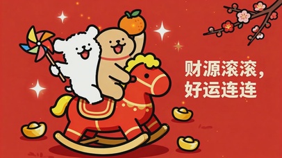 线条小狗-财源滚滚