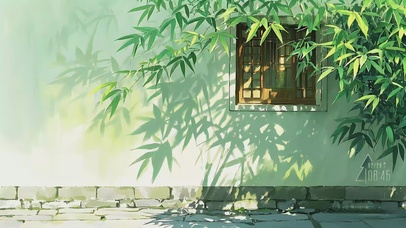 古寺后窗阳光竹影