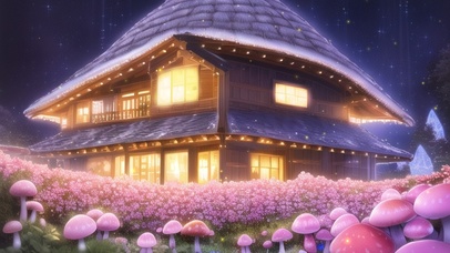 夜晚蘑菇小屋