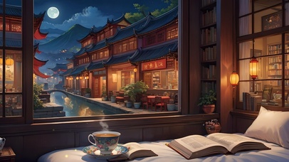 古风卧室窗外美景