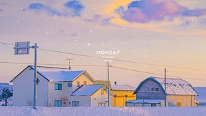 4K夕阳小镇雪景（带真实时间）
