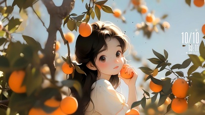 摘桔子的女孩