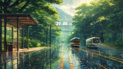 雨天山间公交站