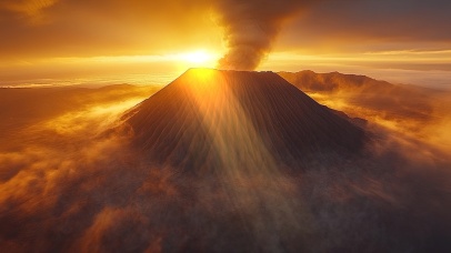 金色日出火山