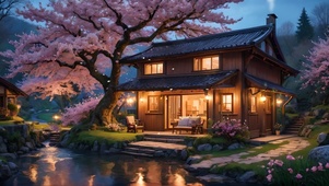 溪边樱花小屋
